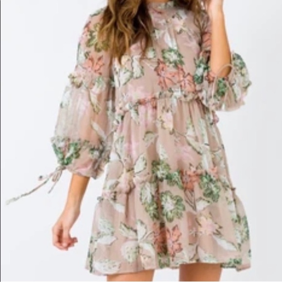 Princess Polly Taupe Floral Mini Dress - Picture 1 of 2